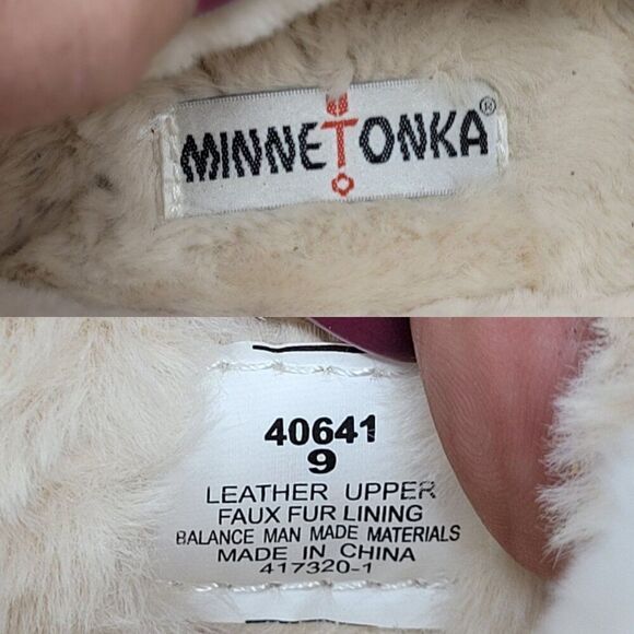 Minnetonka Womens Tan Suede Moccasin Slippers Sherpa Faux Fur Lining Sz 9 - Picture 3 of 10
